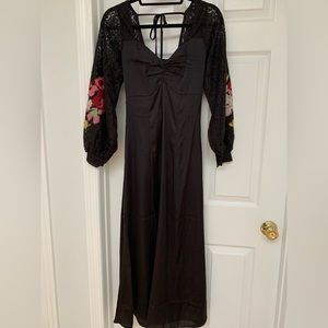 Topshop premium satin and lace occasion midi dress